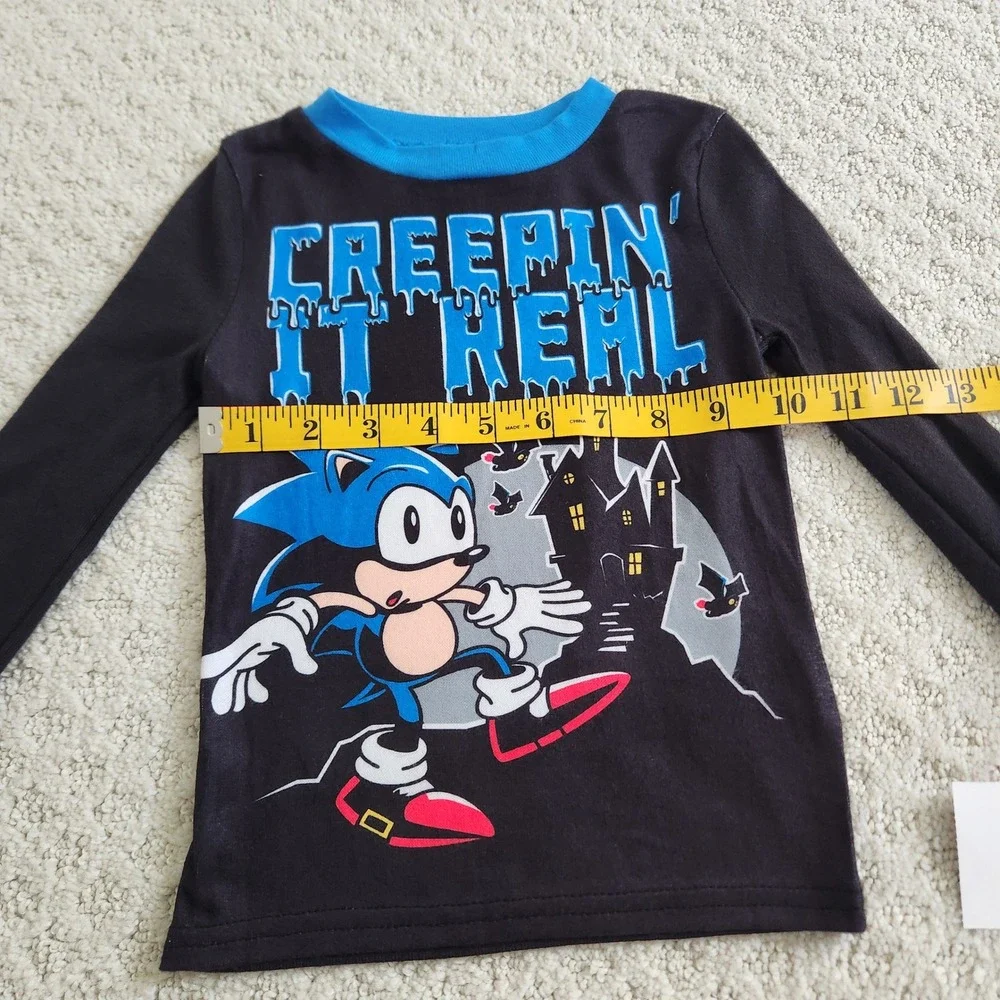 Kids Sonic the Hedgehog Creepin It Real Long Sleeve Pajama Shirt Size 4 NWT‎